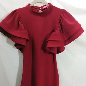 XTAREN Red Ruffled Sleeve Dress w/ Key hole Back